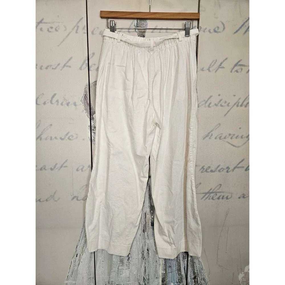 Banana Republic Rowan Wide Leg Pants 2 White Linen Blend Tie Waist High Rise